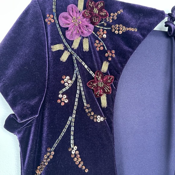 Carole Little Velvet Dress Size 4 Purple Beaded Sequin Whimsygoth Fairy‎  Floral - Picture 9 of 11